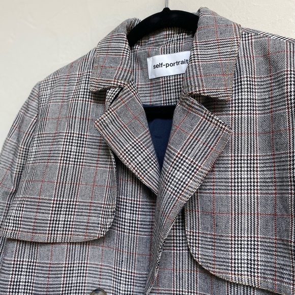 SELF PORTRAIT Houndstooth Back Sleeve Slit Cropped Blazer Size Small - Picture 10 of 10